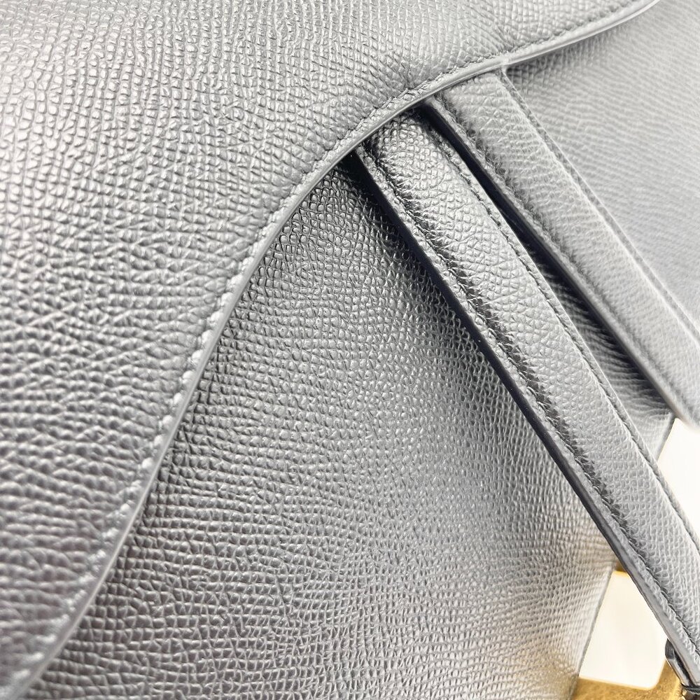 Dior Black Grained GHW Medium Saddle Bag w/ Strap - Picture 9 of 10